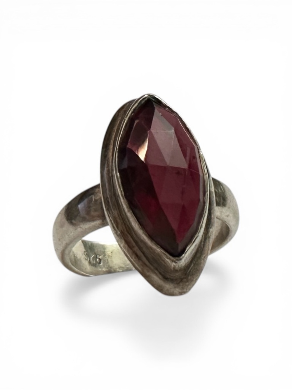 Genuine Garnet & 925 Sterling Silver Marquise Ring | Size 6.5